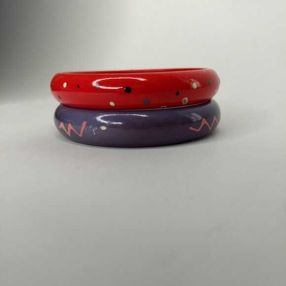 Painted Wood Stacking Bangle Bracelet Lot Purple Red 80s 90s Retro Kidcore Fun - Picture 4 of 15